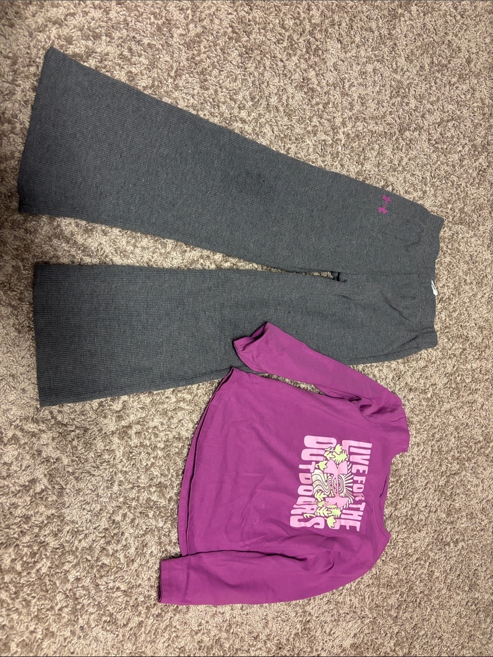 Under Armour Gray Pants with Purple Graphic Crewneck Set